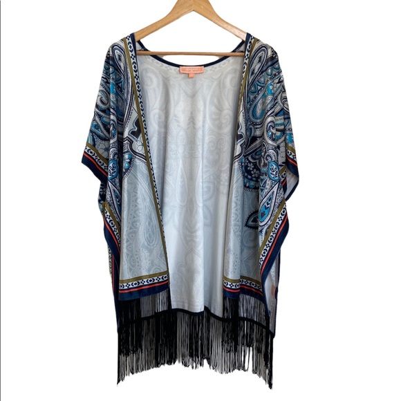 Peachpuff Velvet Boho Fringe Kimono - Picture 1 of 9
